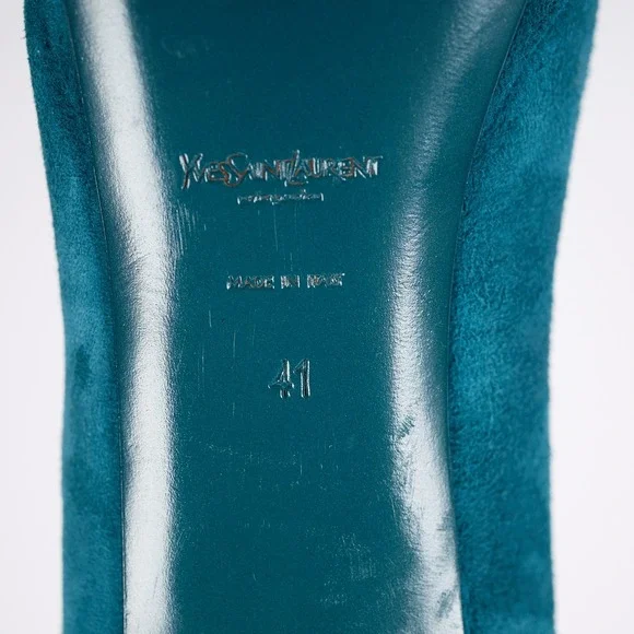 Yves Saint Laurent YSL Tribute Teal Blue Suede Peep Toe Platform Pumps Heels 41 - Picture 8 of 10